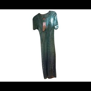 New green blue ombré lace dress by Anthropologie